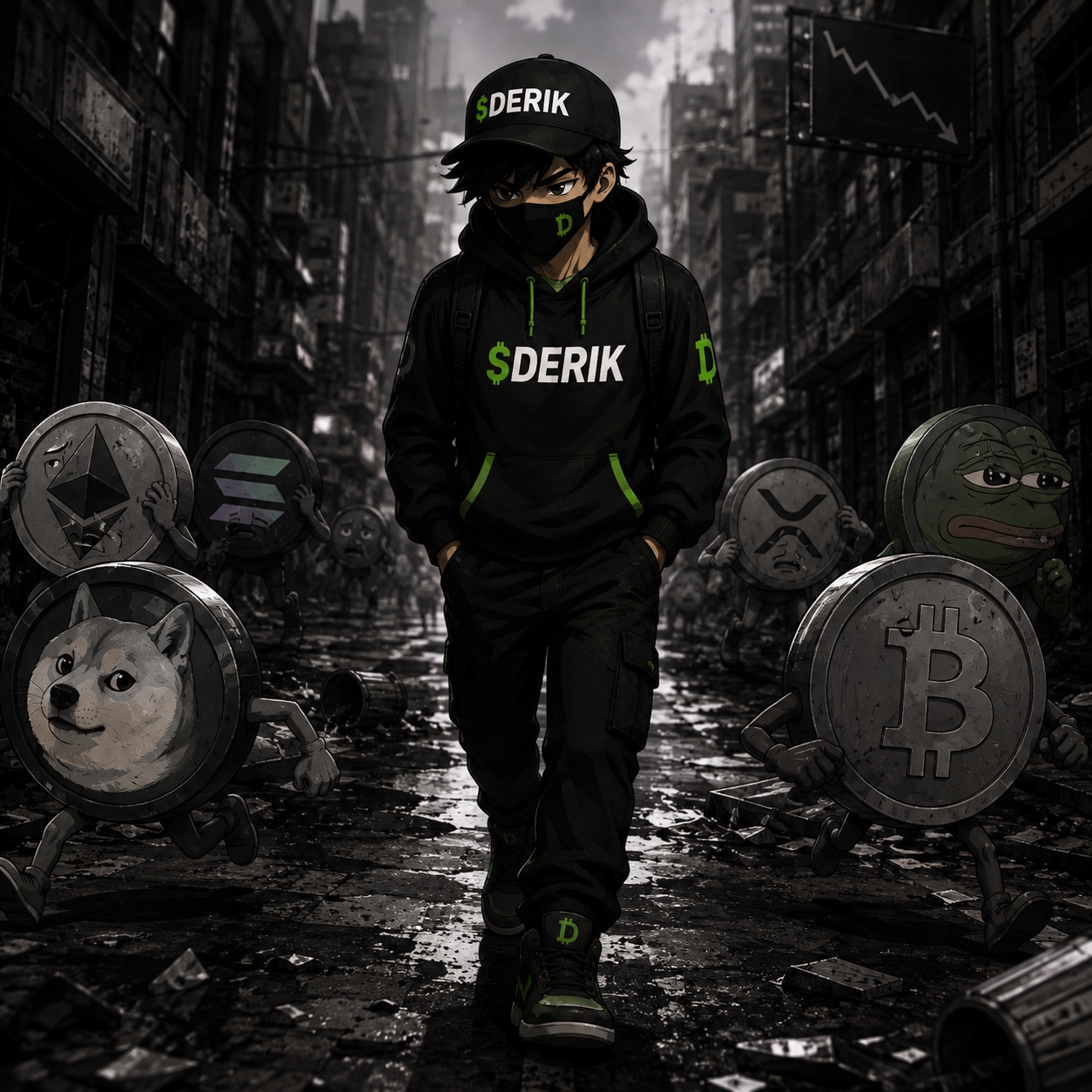 DERIK mascot — Walking through the city